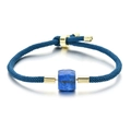 Bracelet ajustable en cordon tressé bleu avec accents dorés et pierre bleue - Lapis-lazuli / Corde Bleue