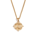Vintage 18K gold plated stainless steel necklace with sparkling tarot pendant - Hands (Curb Chain Round Tarot Rhinestone-Gold-Hands)