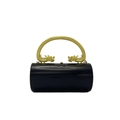 Elegant black acrylic cylinder evening bag featuring a decorative golden dragon handle - Black With Double Dragon Handle