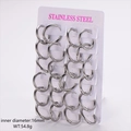 Set of 12 pairs of 16mm polished stainless steel hoop earrings on display card - 2.5mm Wire 16mm Inner Diameter / Steel