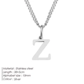 Silver stainless steel alphabet Z pendant necklace with 38+5cm adjustable chain - Letter Style(Z) (CDNP014) / Silver
