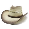 Beige woven straw cowboy hat with vintage brown gradient brim and leather band decor - M (56-58cm) / Off-white