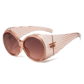 Y2K oversized wraparound sunglasses in transparent champagne resin with ribbed temples - Champagne Frame Tea Pink Lens