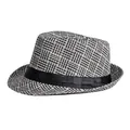 Cappello da sole con motivo pied-de-poule bianco e nero e nastro in raso nero per l'esterno - M (56-58cm) / Nero
