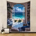 Detail view of Bohemian wall tapestry with 3D Mediterranean beach scene and digital printing - Gt202457