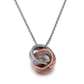 Interlocked double ring pendant necklace in silver and rose gold with a small diamond - Women's Style (Love You) / Rose Gold/Silver