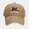 Khaki washed cotton baseball cap featuring a black cat and 'EW, PEOPLE.' print - Adjustable / Khaki