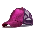 Sparkly purple ponytail baseball cap with glitter finish and mesh back for women - One Size(Adjustable) / Fuschia