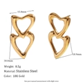 18K gold plated stainless steel heart hollow earrings with professional dimensions - Hollow Double Peach Heart Stud Earrings (Gold)