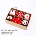 Set di palline di Natale in feltro di lana con pupazzo di neve e decori rossi - Set da 6 / Modello Pupazzo di Neve Rosso
