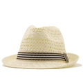 Cappello in paglia traspirante fatto a mano stile Fedora con fascia a righe parasole - M (56-58cm) / Bianco Crema
