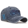 Vintage washed navy blue baseball cap with 3D Always 75 embroidery and curved brim - Navy Blue