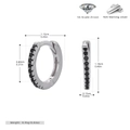 Macro detail of 925 sterling silver hoop earrings with black zircon stones and measurements - 925 Silver Plated White Gold - Black