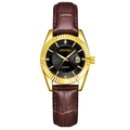 Men's quartz watch with gold case, black sunburst dial and brown leather strap - Brown Strap Gold Case Black Dial Women's