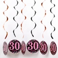 Hängende Wirbel-Deko zum 30. Geburtstag in Roségold und Schwarz für Party-Hintergrund - Alter 30 Roségold Einzelwirbel
