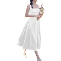 Élégante robe midi blanche sans manches à col carré avec boutons décoratifs sur le devant - XL / Blanc Cassé