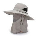 Light gray multi-functional outdoor sun hat with wide brim, face mask and neck flap - One Size / Light Gray