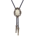 Western bolo tie featuring white marble stone and bronze crown pendant on black leather cord - 52 (Bronze with White Marble)