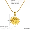 Vintage ketting met zon en maan gezicht hanger van 18k verguld roestvrij staal - Grote Zon Maan Gezichtsketting Verlengd (SP621G-002)