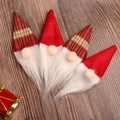 Set di 4 gnomi natalizi in peluche con cappelli rossi e a scacchi su fondo in legno - Stile barba lunga rossa / Cappello da Gnomo Rosso 5*15