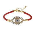 Adjustable red woven Evil Eye bracelet with gold-plated zircon and shell details - Lobster Clasp with Extension Chain / Red with Lobster Clasp
