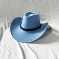Light blue faux suede western cowboy hat with black twisted rope band and metal eyelets - M / Sky Blue