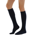 Women's knee-high navy blue striped socks in high-density cotton knit fabric - One Size / Navy Blue