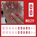 Christmas press-on nail set with red elk and white snowflake French style designs - W829 Classic Red White Deer