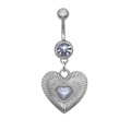 Piercing all'ombelico a cuore d'argento con intarsio in zircone e texture - Stile Cuore Texturizzato (24040801-4)