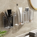 Grey and transparent wall-mounted acrylic bathroom organizers for toothbrushes and skincare - Family of 3-2 Clear+1 Grey