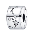 Silver barrel bead charm featuring sparkling inlaid stones and hollow star patterns - 056-Stopper (Silver Star Hollow Diamond)