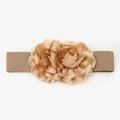 Champagne elastic waist belt featuring large decorative silk flower embellishments - Khaki