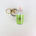 Portachiavi tazza di tè al latte gatto verde con olio liquido e chiusura d'oro - Tè al Latte Verde