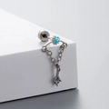 Silver titanium steel stud earring featuring blue pentagram star and chain pendant - Blue Star Long Chain Style (A22-6#)