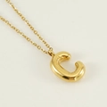 Polished gold bubble letter C pendant necklace with balloon style on dainty steel chain - Letter C [Gold]
