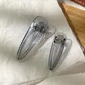 Transparent grey resin hair clip set with gold spring and 8cm length detail - Large (2 Pieces/Pack) / Transparent Blue Gray