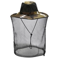 Detail of camouflage sun hat featuring a fine mesh face net and adjustable neck drawstring - One Size / White+Green