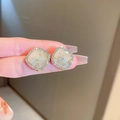 Golden plated earrings with champagne square faceted crystal and sparkling rhinestones - 925 Sterling Silver Earring Post Gold Rhinestone Square (29#) / Gold