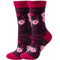 Detailed knit pattern of purple crew socks with Paris Eiffel Tower and Bonjour motifs - Deep Purple Eiffel Tower