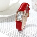 Elegant vintage square gold quartz watch for women with red crocodile leather strap - Rose Gold Case White Dial Red Strap