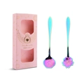 Rainbow stainless steel flower spoon set with rose and sakura shapes in a pink gift box - Rainbow/Short Handle Flower Spoon 2PCS (Cherry + Rose) / Rainbow/Pink Box