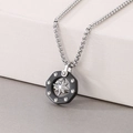 Men's octagonal compass necklace with black matte finish and silver star pendant - Black and Silver Two-Tone Rivet Octagram Pendant (KN287527-AQ)