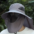 Men's outdoor grey sun hat with face cover and neck flap for UV protection - Half Brim / Dark Gray