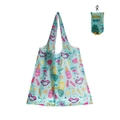 Foldable green shopping bag with summer flamingos print and a matching hook pouch - 16kg / 38*58cm / Summer Vacation (XC-66)