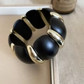 Detail of vintage acrylic bracelet with matte black panels and gold-tone metal links - 7# Bracelet - Gold Black Spliced (Arc Block)