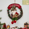 Christmas rattan wreath with Santa Claus doll, pine needles, red berries and Feliz Navidad banner - Type E Christmas Rattan Wreath - Santa With Pipe