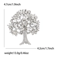 Silver alloy tree of life brooch with rhinestones, size 4.7cm by 4.2cm for women - White