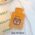 Cute light orange plush hot water bottle with brown bear embroidery, size 16x25cm - 500ml / Blush Bear