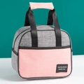 Grey and pink insulated lunch bag with comfortable handles and minimalist logo label - Pink