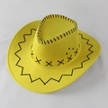 Chapeau de cowboy jaune vif classique avec surpiqûres noires et larges bords - Taille Adulte (Circonférence 58cm) / Jaune